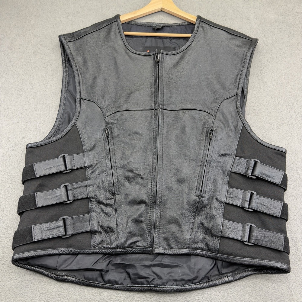 Xelement Leather Motorcycle Vest Mens 3XL Black Tactical Side Strap Grunge Biker